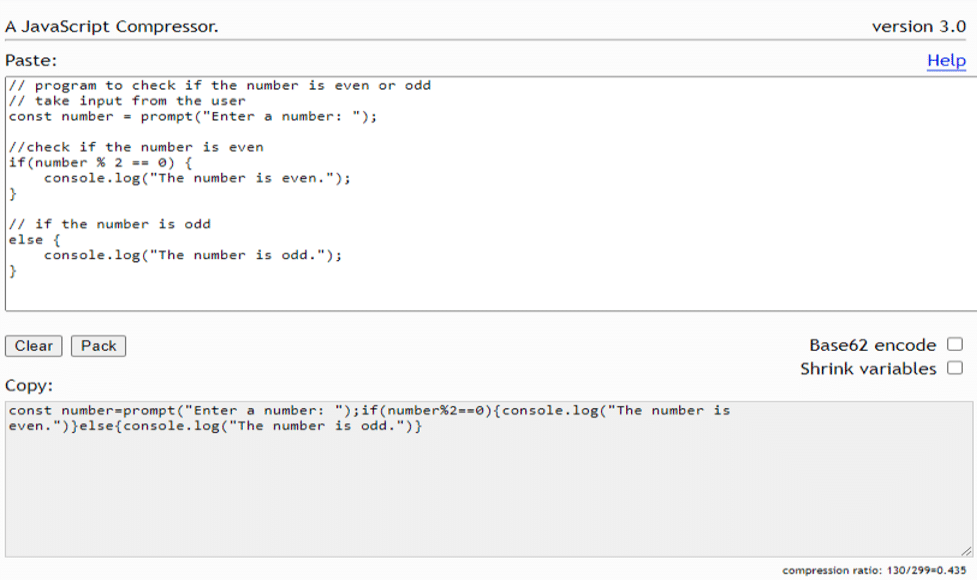 Packer JavaScript Minifier beim Minimieren von JavaScript