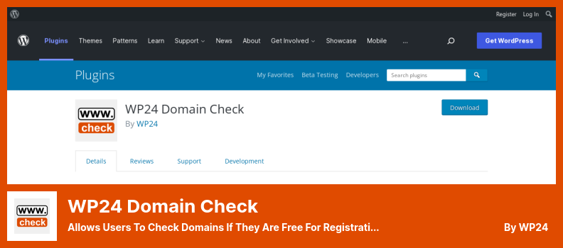 WP24 Domain Check Plugin - Permite utilizatorilor să verifice domeniile dacă sunt libere pentru înregistrare