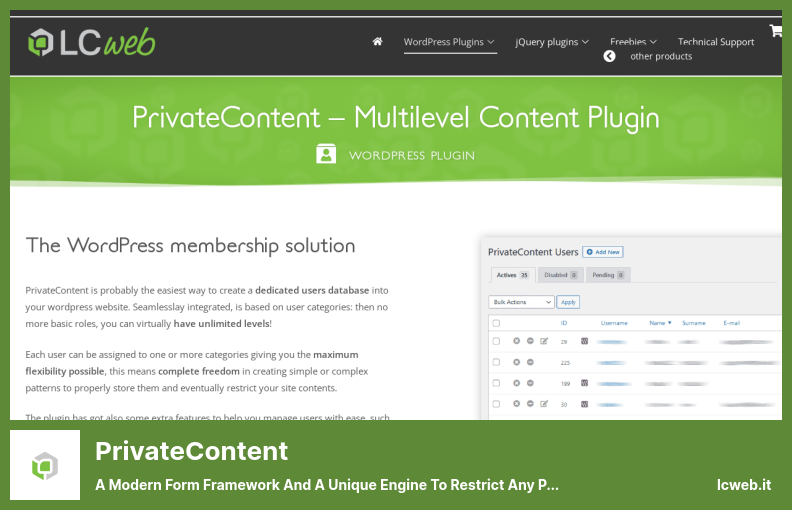 Plugin PrivateContent: un moderno framework di moduli e un motore unico per limitare qualsiasi parte del tuo sito web