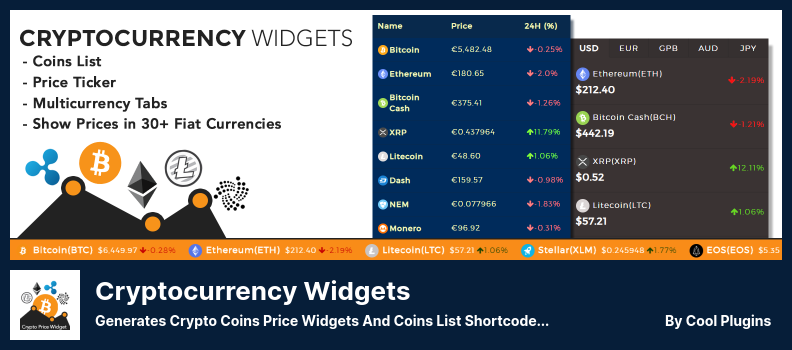 Complemento de widgets de criptomonedas: genera widgets de precios de monedas criptográficas y códigos cortos de lista de monedas