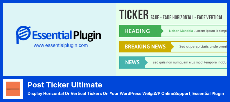 Plugin Post Ticker Ultimate - Visualizza i ticker orizzontali o verticali sul tuo sito Web WordPress