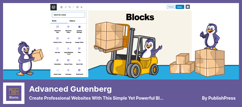 Erweitertes Gutenberg-Plugin - Erstellen Sie professionelle Websites mit diesem einfachen, aber leistungsstarken Blockeditor.