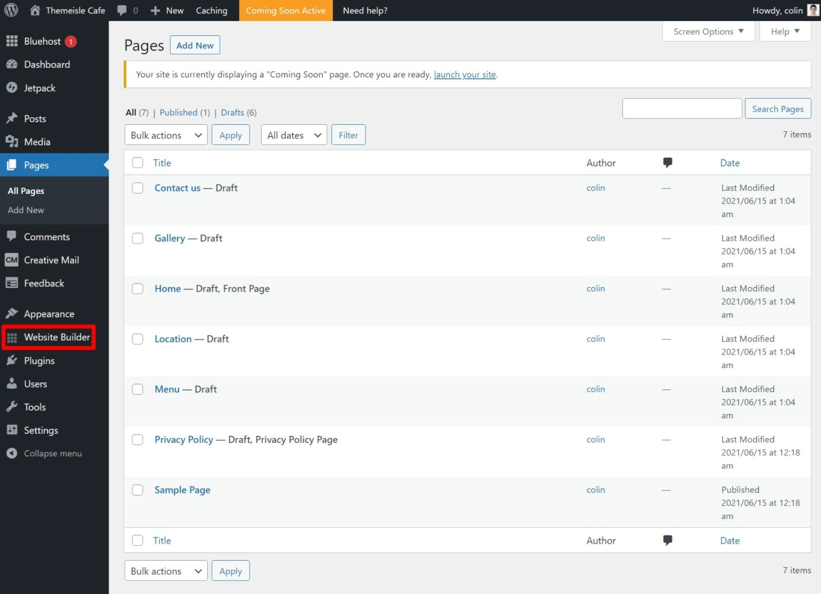 Dashboard completo di WordPress