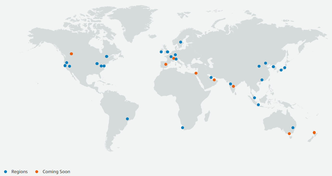 Un mapa de la infraestructura global de AWS.
