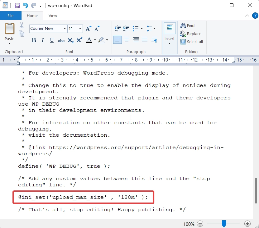 mengedit file wp-config - direktif upload_max_filesize di PHP.ini