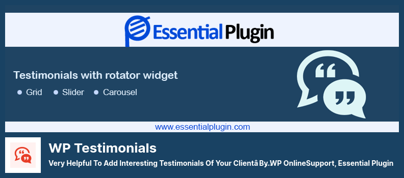 Plugin WP Testimonials - Très utile pour ajouter des témoignages intéressants de vos clients