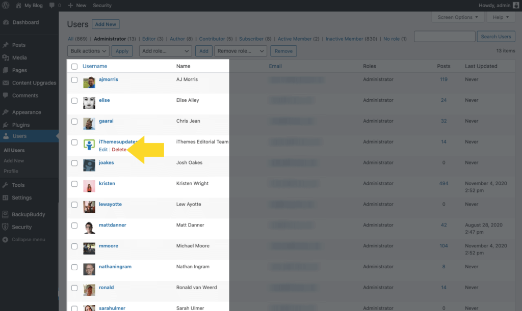 eliminar usuario de WordPress