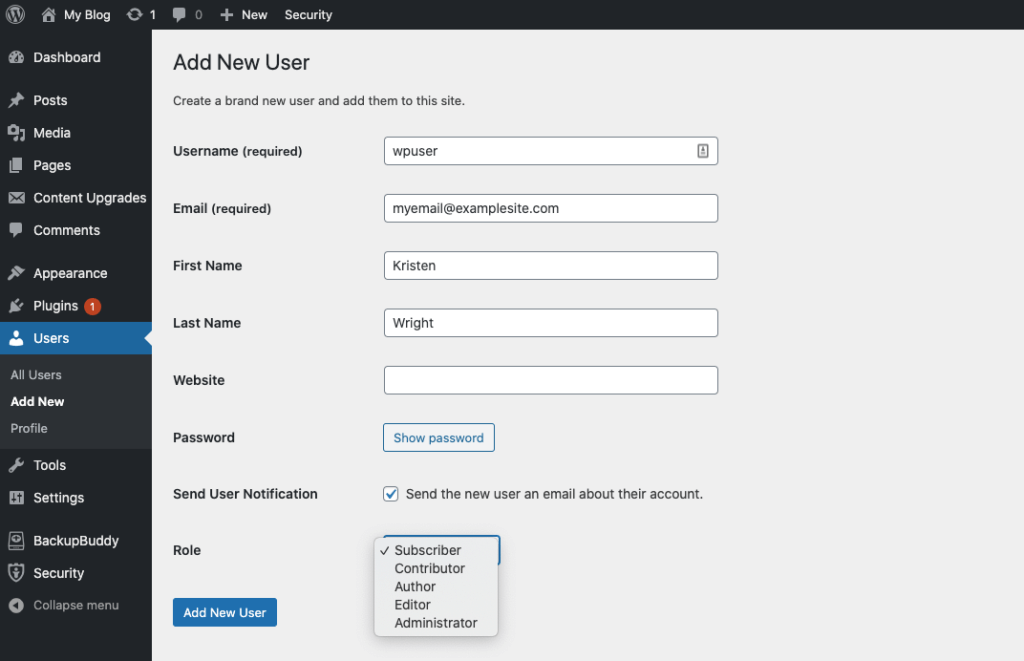 Agregar nuevo usuario en WordPress