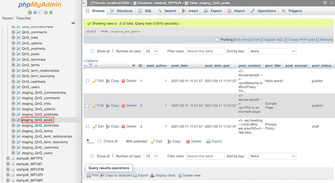 The PhpMyAdmin tool