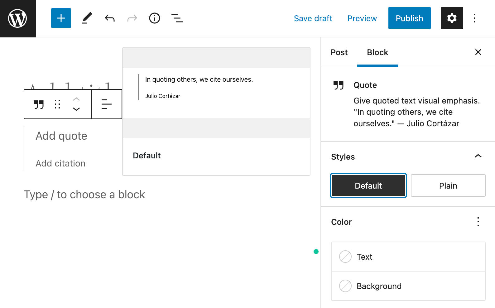 Aperçu du style de bloc dans WordPress 6.0.