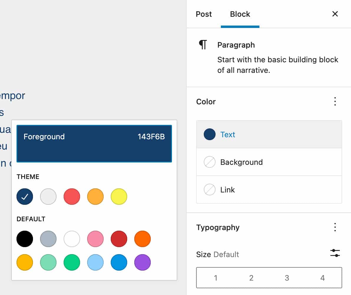 Le panneau Couleur dans WordPress 6.0.