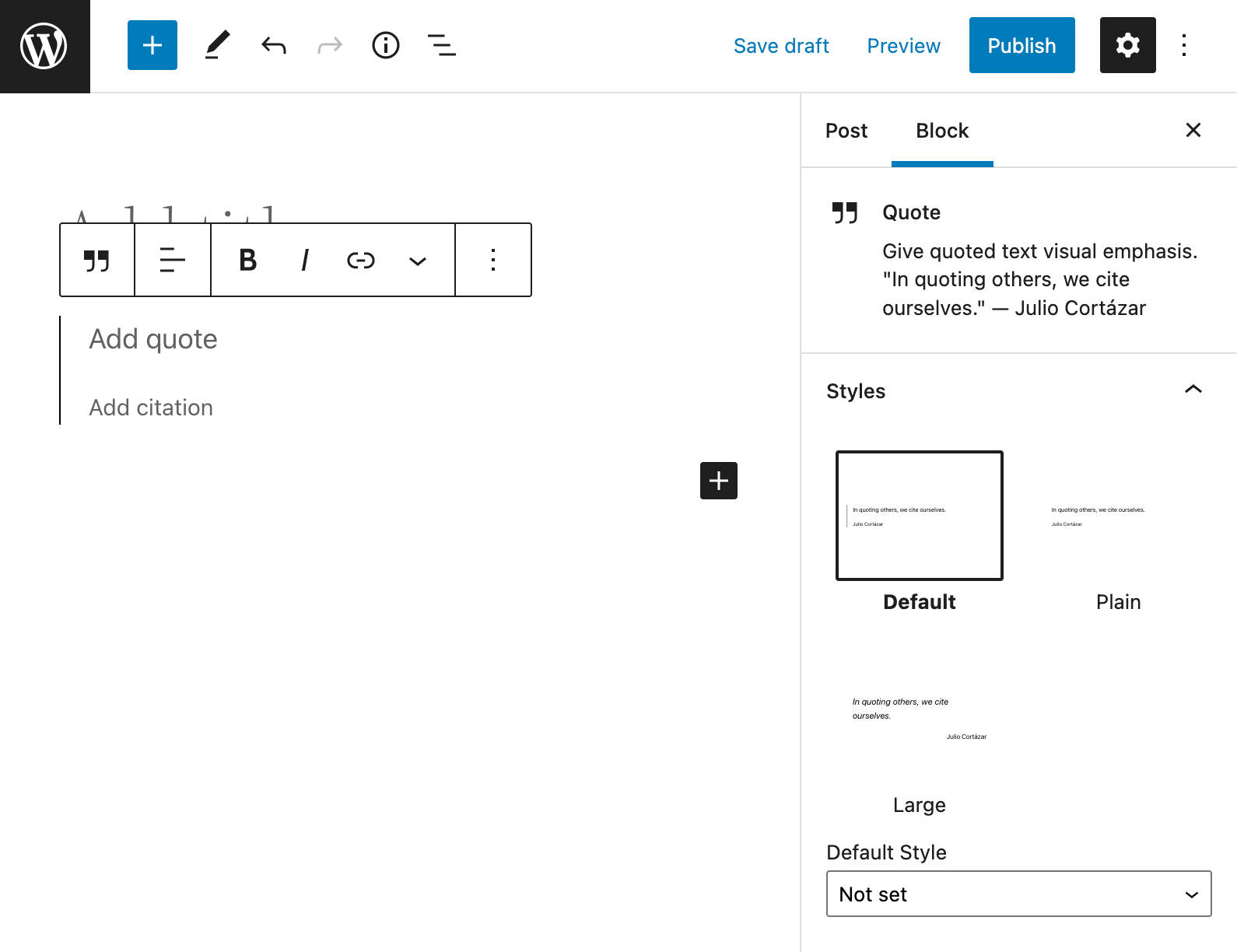 Aperçu du style de bloc dans WordPress 5.9.