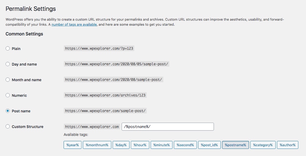 WordPress 영구 링크 구조