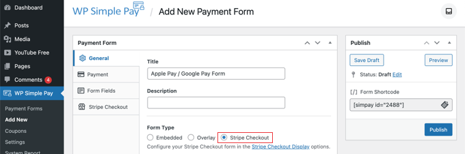 Select the Stripe Checkout Option