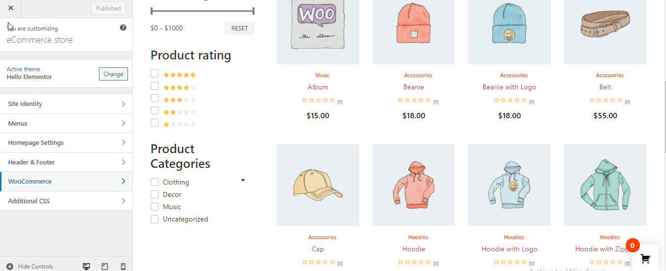 Opțiuni de personalizare wooCommerce