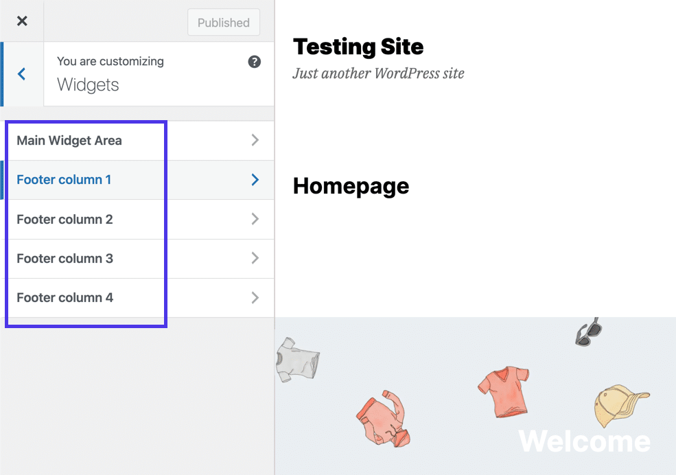 Choisissez l'une des zones de widget