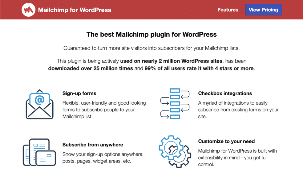 Dans l'ensemble, MC4WP a conservé des notes aussi élevées de la part des utilisateurs en raison de ses conceptions de formulaires opt-in beaucoup plus élégantes et avancées par rapport à ce que nous voyons de Mailchimp lui-même.