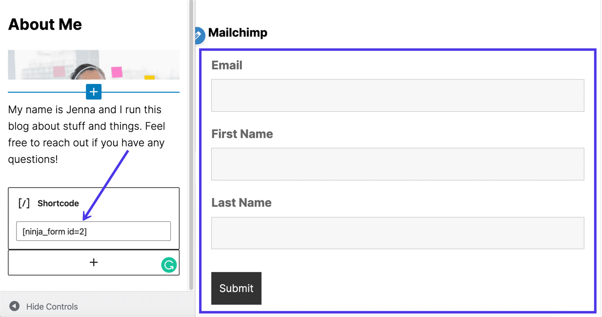 Vous pouvez coller votre shortcode dans le champ Shortcode ; après cela, un aperçu apparaît