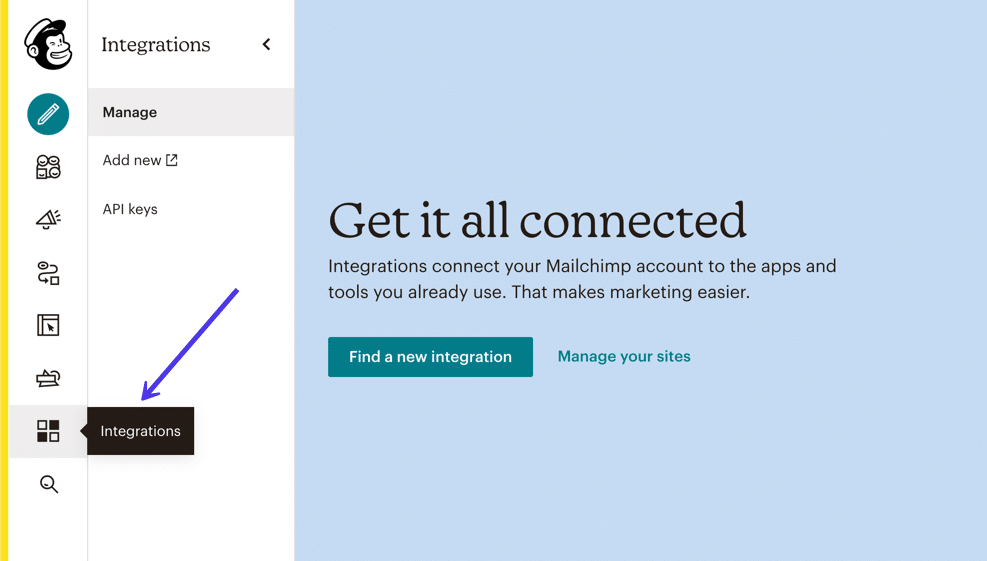 Accédez à la page Intégrations dans Mailchimp