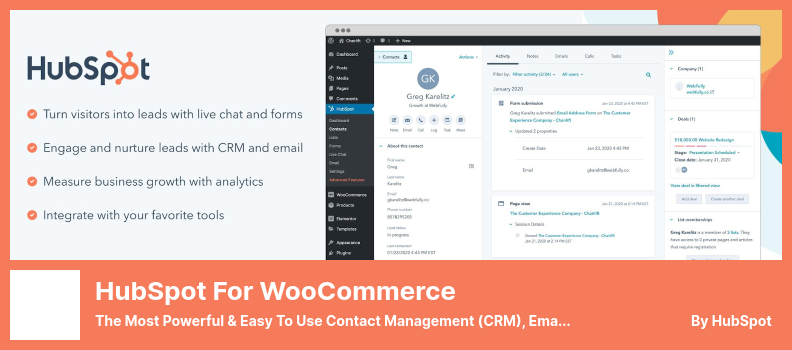 Plugin HubSpot pour WooCommerce - Le plugin de gestion des contacts (CRM), de marketing par e-mail, de chat en direct, de formulaires et d'analyse le plus puissant et le plus facile à utiliser