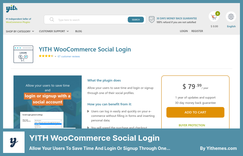 Plugin de connexion sociale YITH WooCommerce - Permettez à vos utilisateurs de gagner du temps et de se connecter ou de s'inscrire via l'un de leurs profils sociaux.