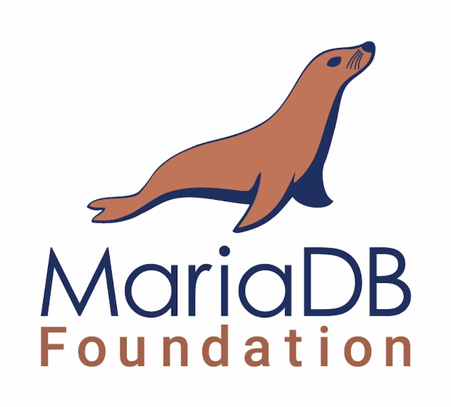 Le logo MariaDB, montrant le texte sous une otarie brune stylisée entourée de bleu.