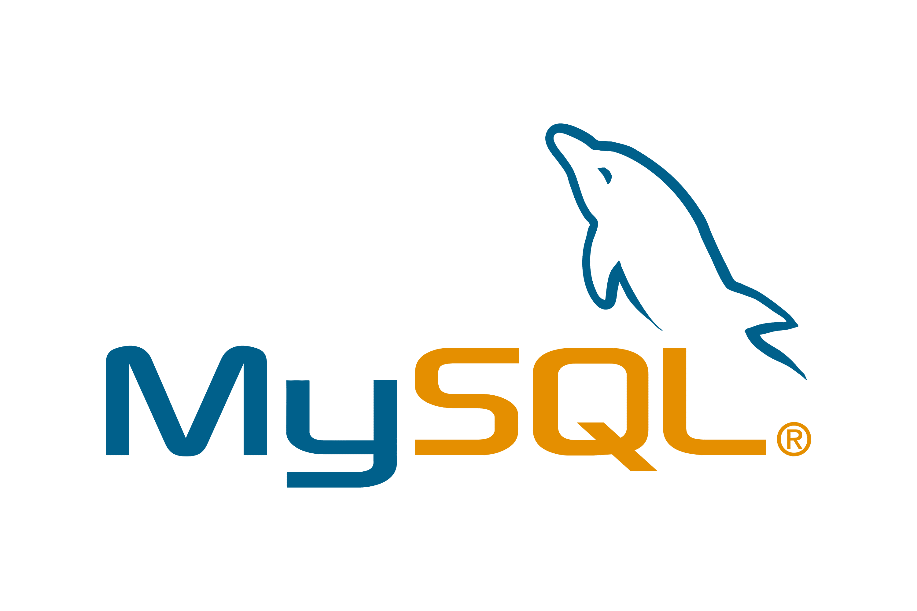 Le logo MySQL, montrant le texte sous un corps de dauphin bleu incliné et stylisé.