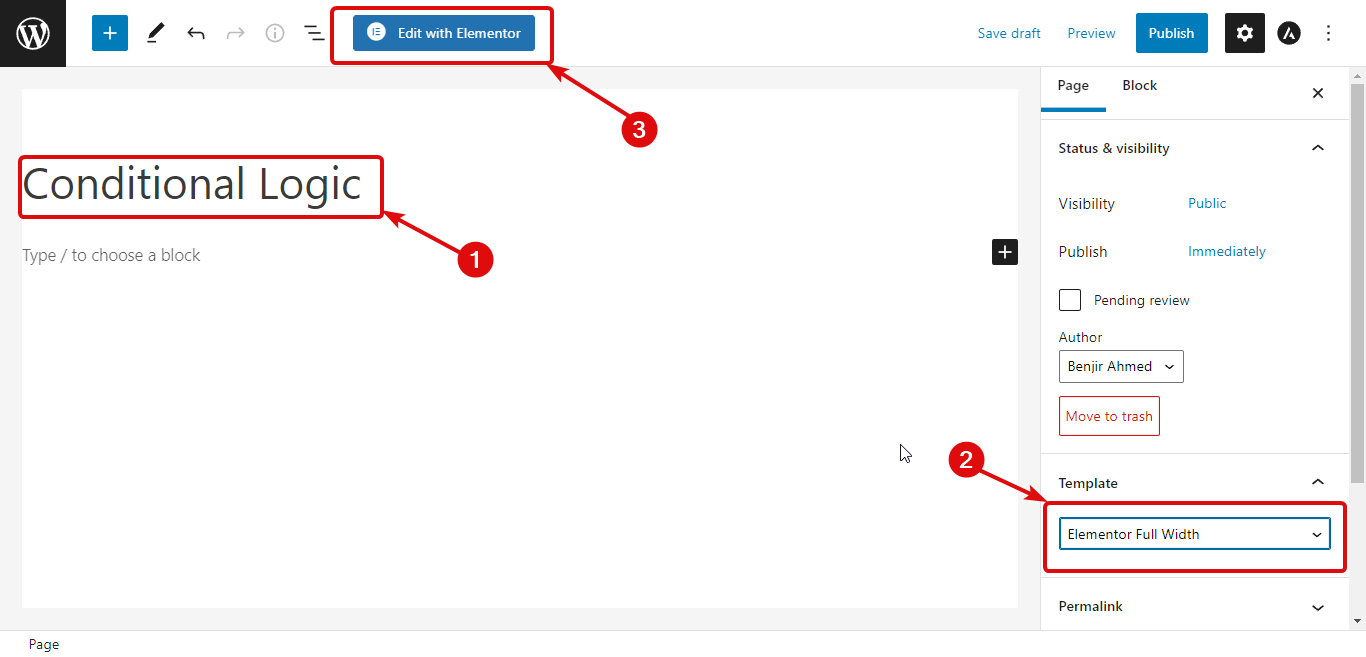 Créer une page pour utiliser le widget Elementor pro