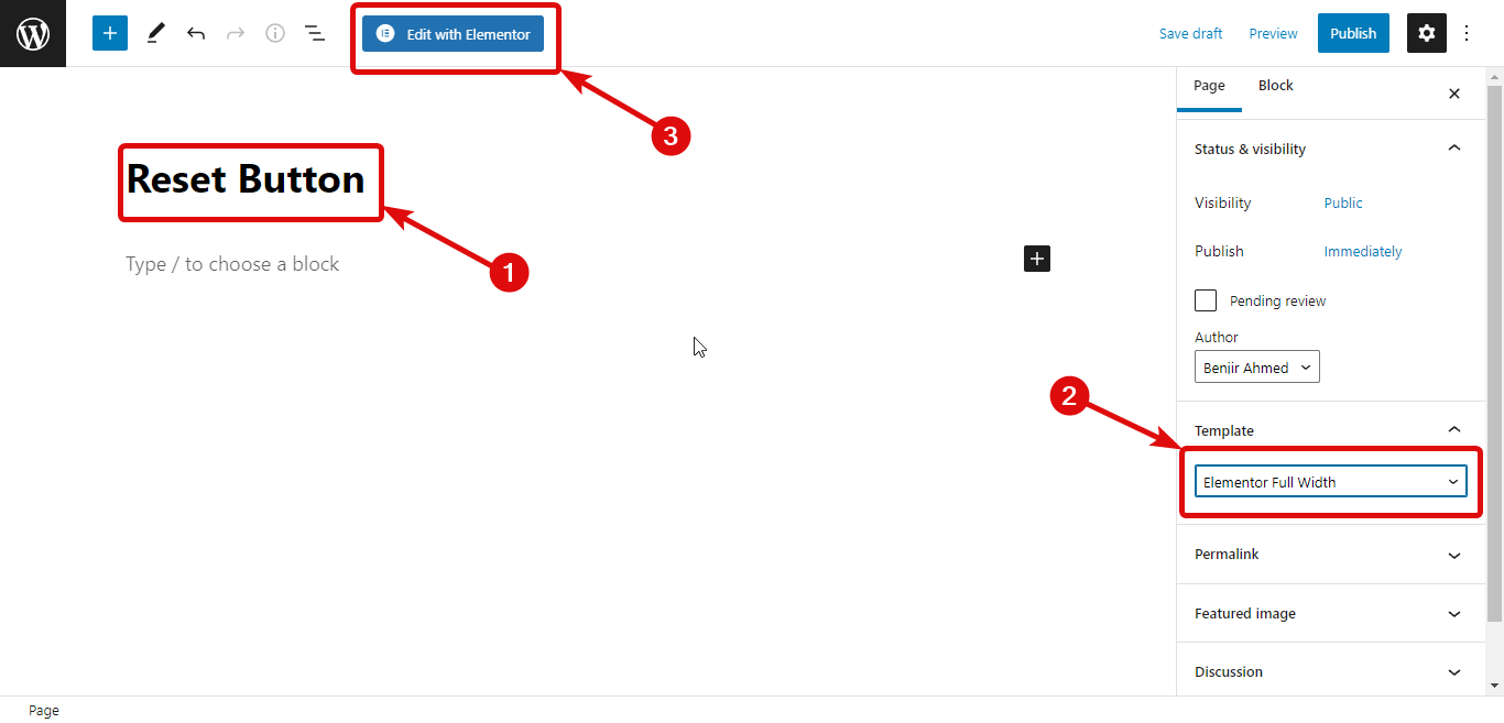 créer une page pour le bouton de réinitialisation