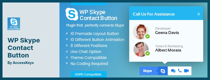 WP Skype 연락처 버튼 플러그인 - WordPress용 프리미엄 Skype 버튼 플러그인