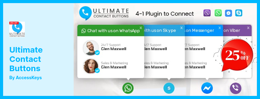 Ultimate Contact Buttons 플러그인 - WordPress를 통해 Viber, WhatsApp, Messenger 및 Skype에 연결