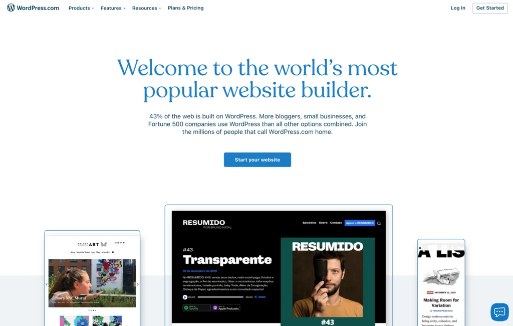 Captura de tela da plataforma WordPress.com