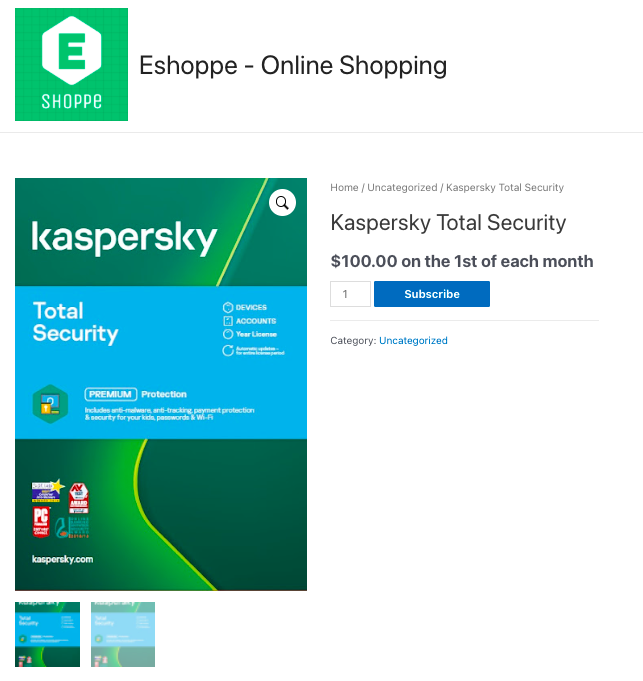 Kaspersky Total Security 구독 페이지