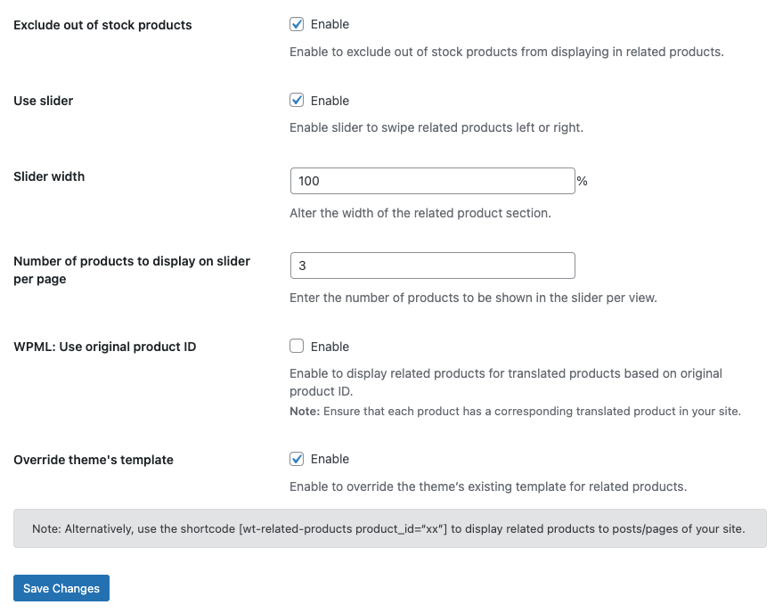 WooCommerce 中全球相关产品的滑块设置