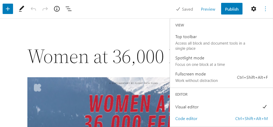 passando all'editor di codice in WordPress