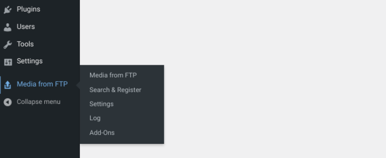 WordPress 메뉴의 ftp 옵션에서 미디어