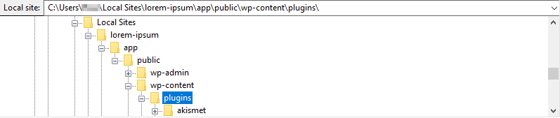 FTP를 통한 wp-content/plugins 폴더