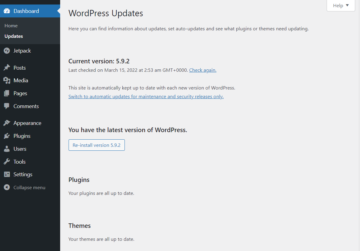 verfügbare WordPress-Updates auf einer Website