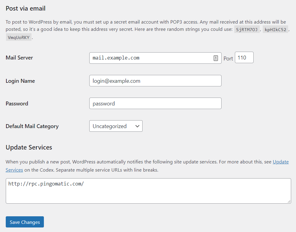 per E-Mail-Optionen in WordPress posten