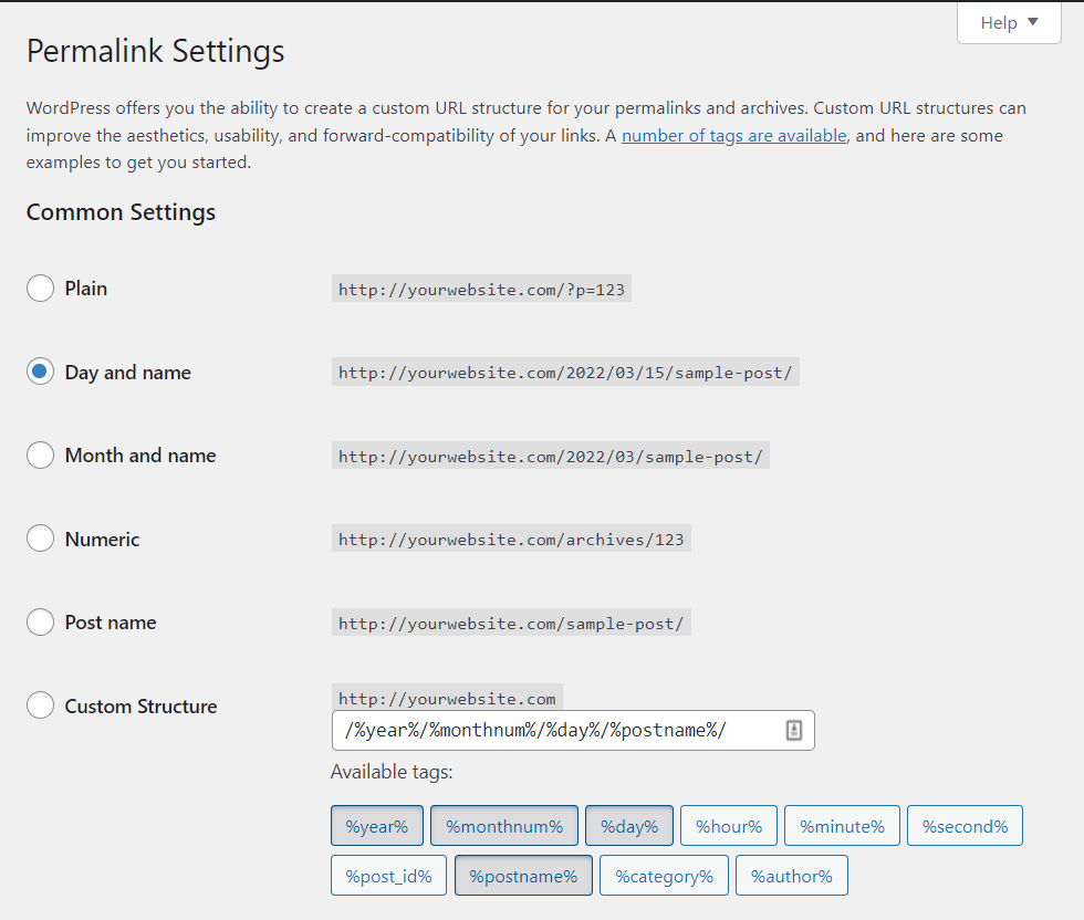 Permalink-Einstellungen in WordPress