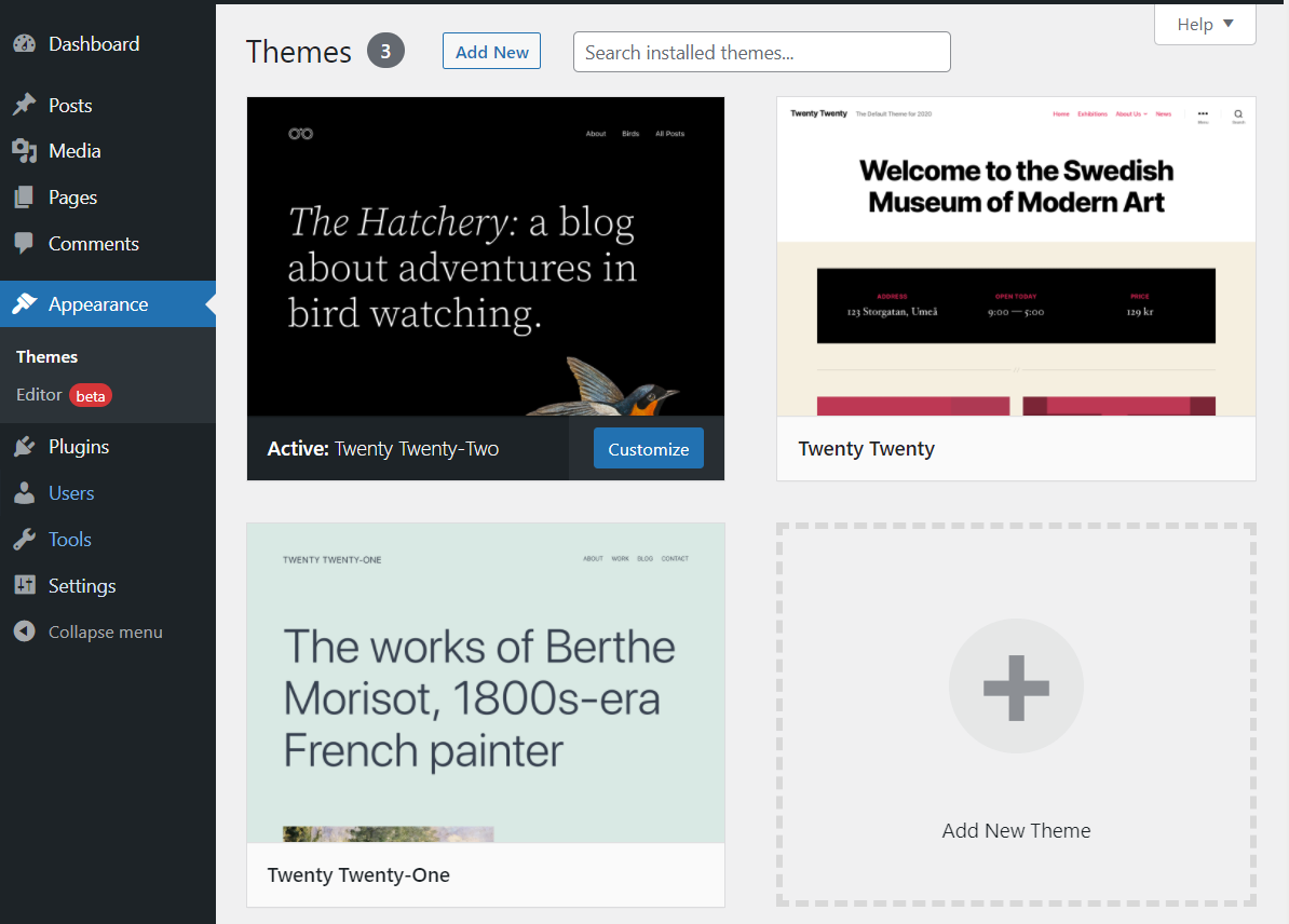 Themenoptionen im WordPress-Dashboard