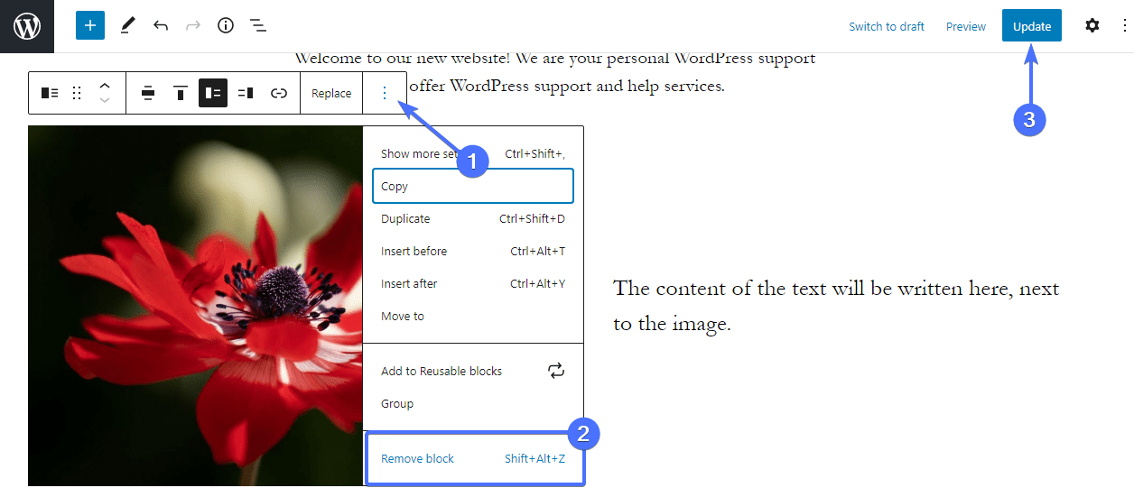 블록 편집기를 사용하여 WordPress 홈페이지 변경