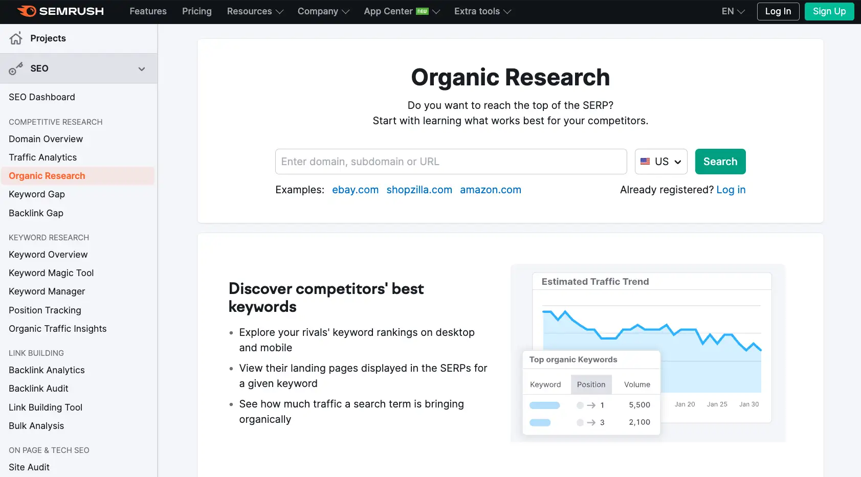 Investigación orgánica de Semrush