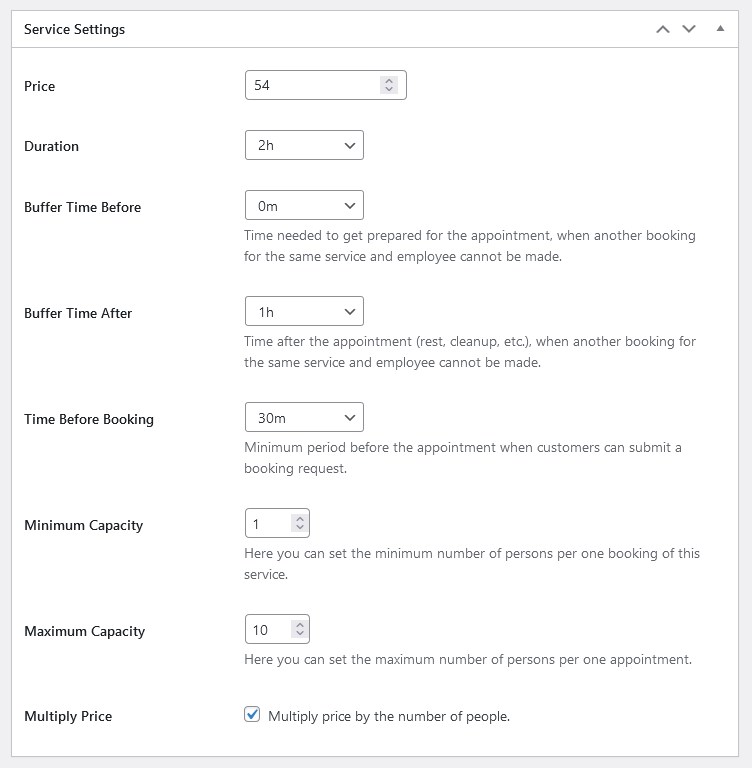 configuración del servicio