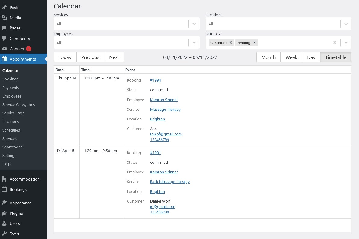 jadwal kalender pemesanan