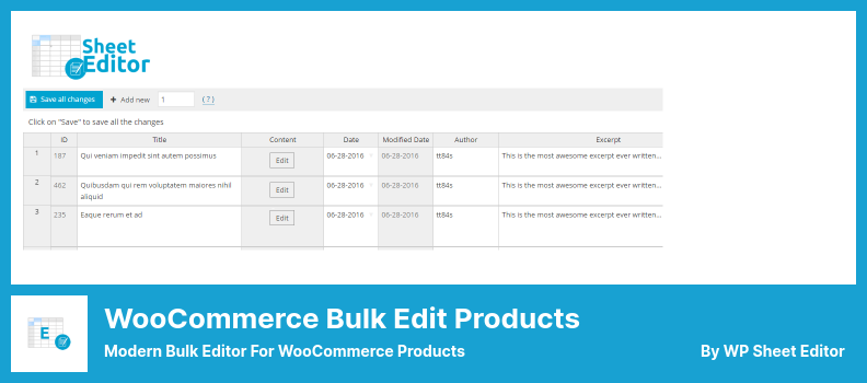 Complemento de productos de edición masiva de WooCommerce - Editor masivo moderno para productos de WooCommerce