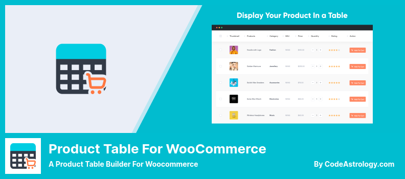 جدول المنتج لبرنامج WooCommerce Plugin - مُنشئ جدول المنتج لـ Woocommerce