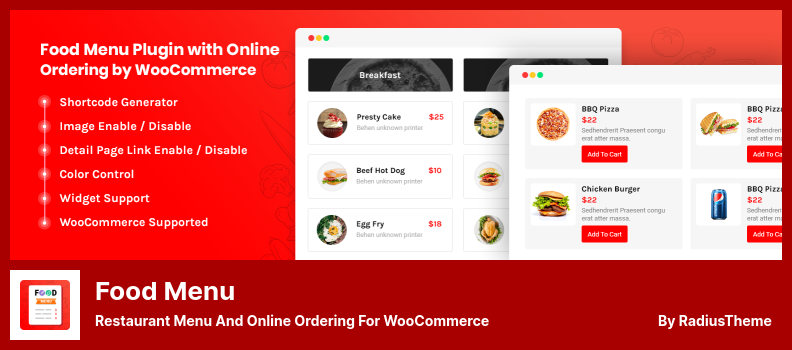 Plugin de menu de comida - menu de restaurante e pedidos on-line para WooCommerce