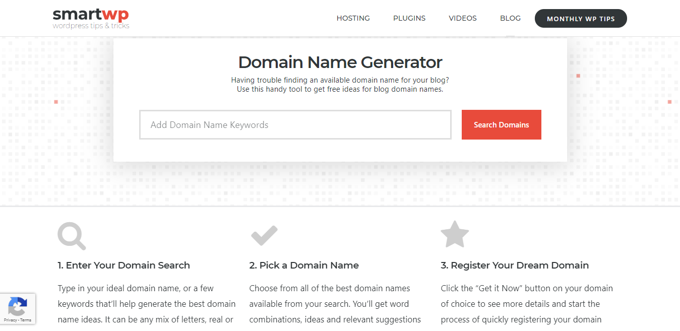 Cómo elegir un nombre de dominio para su blog de WordPress (captura de pantalla de la herramienta)