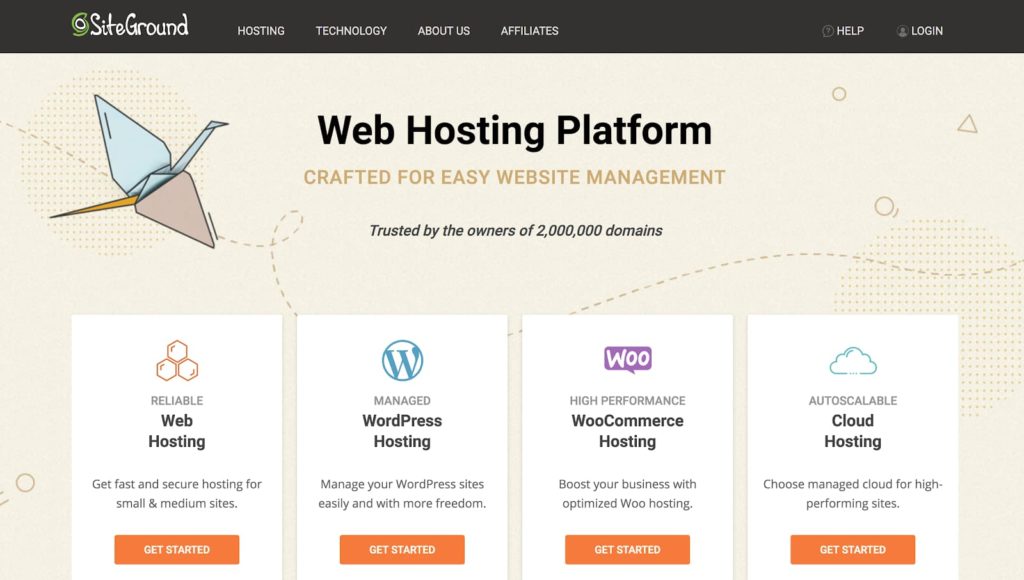 WordPress-Hosting-Pläne und -Optionen von SiteGround (Screenshot)